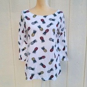 loft pineapple print top shirt sz medium